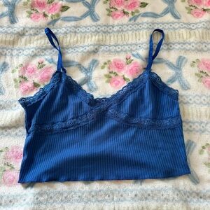 Blue Ribbed Crop Camisole